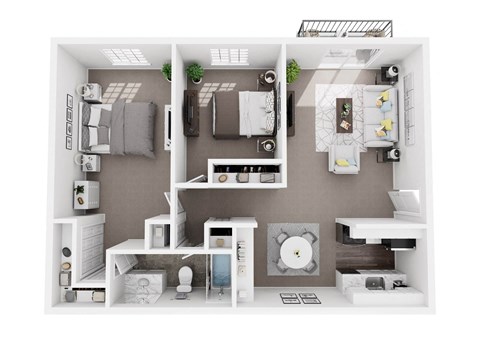 Floor plan for 2 beds, 1 bath, 955 sqft